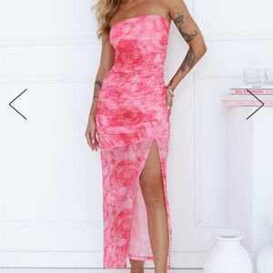 Hello Molly - Frangipani Island Strapless Maxi Dress Pink - MEDIUM